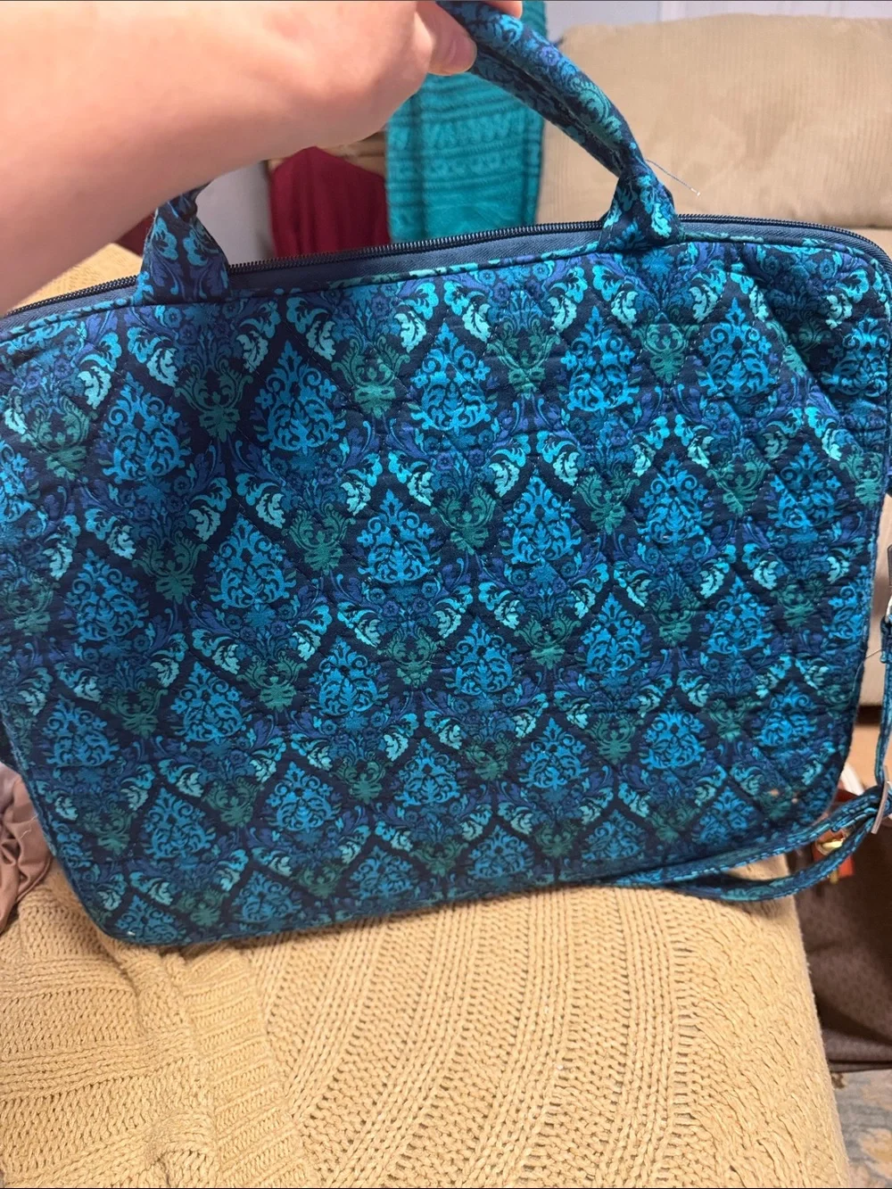 Quilted Teal Damask Laptop Tote - Women Bags